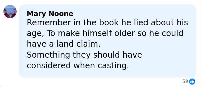 Comment mentioning age gap concerns in casting related to Melissa Gilbert feeling nauseated about on-screen husband when she was 15.