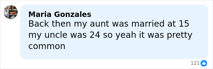 Social media comment discussing age gap and mentioning Melissa Gilbert's feelings about on-screen husband age difference.