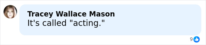 Comment on social media by Tracey Wallace Mason about acting, displayed with a profile picture in a light blue text bubble.
