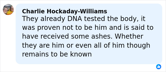 Comment discussing DNA testing results of skinned body in Las Vegas museum claimed to be son by mom, sparking debate.