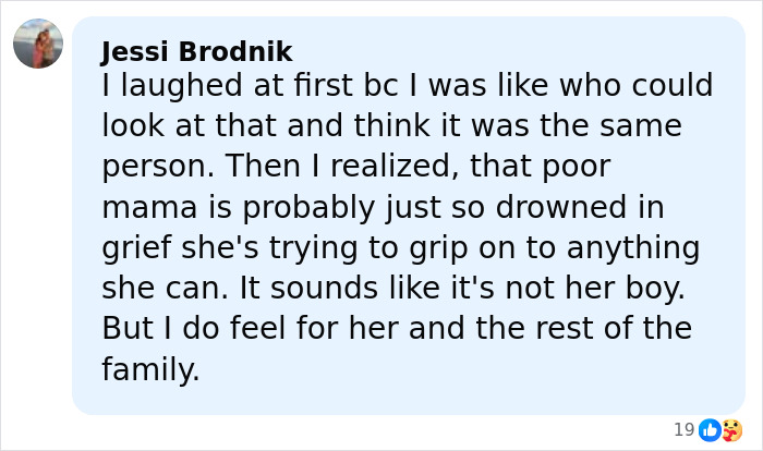 Comment discussing grief and disbelief in mom's claim about skinned body at Las Vegas museum dividing the internet.
