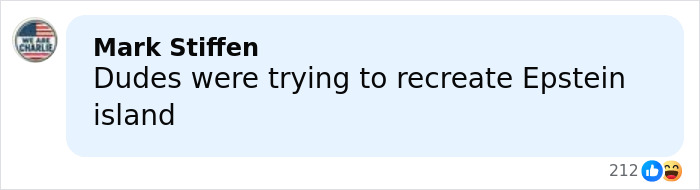 Screenshot of a social media comment mentioning a plan involving a foreign island and criminal intentions by two men.