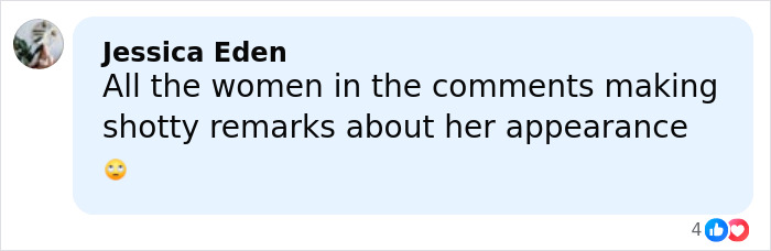 Comment by Jessica Eden discussing women's remarks about appearance under a social media post about lingerie with a train.