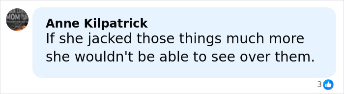 Comment from Anne Kilpatrick reacting to a racy outfit, mentioning visibility concerns in a casual online discussion.