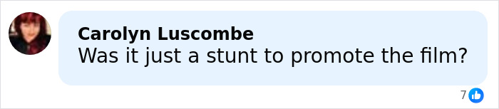 Comment on social media from Carolyn Luscombe questioning if it was a stunt related to the legal mistake in Justin Baldoni's countersuit.