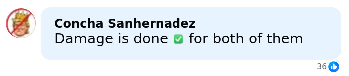 Comment by Concha Sanhernadez stating damage is done for both of them with a green check emoji and 36 likes.