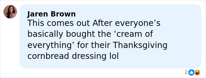 Screenshot of a social media comment discussing the leaked audio exposing Campbell's executive&rsquo;s disturbing soup ingredients remarks.