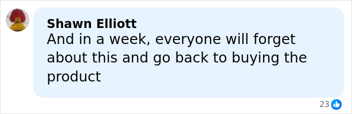 Comment from Shawn Elliott in a social media post discussing public reaction to Campbell's executive&rsquo;s comments about soup ingredients.