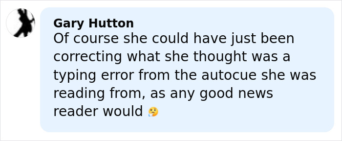 Comment from Gary Hutton discussing a potential typing error correction by a BBC anchor disciplined for showing disgust on-air.