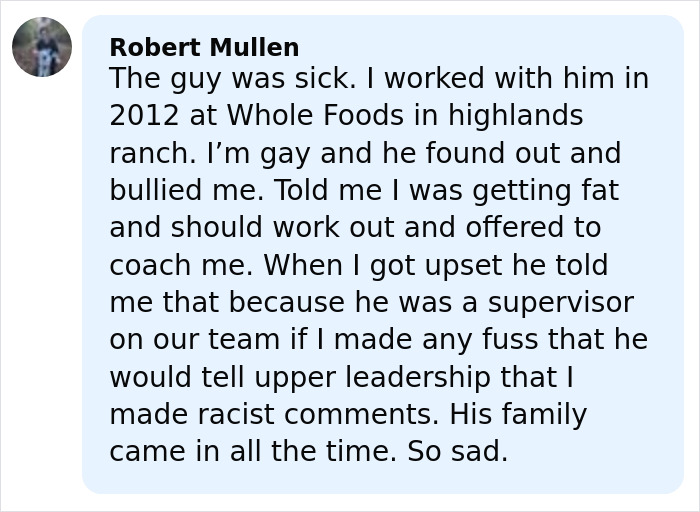 Comment describing bullying experience with celebrity chef found guilty of slaying entire family on Christmas.