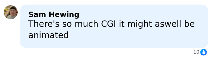 Comment by Sam Hewing criticizing CGI in Disney's live-action Moana, remarking it looks almost animated.