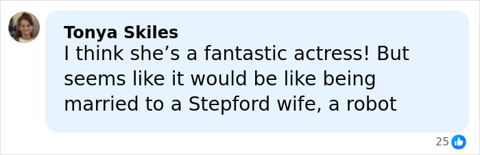 Comment mentioning being married to a Stepford wife in reaction to Nicole Kidman's divorce update. Comment mentioning being married to a Stepford wife in reaction to Nicole Kidman's divorce update.