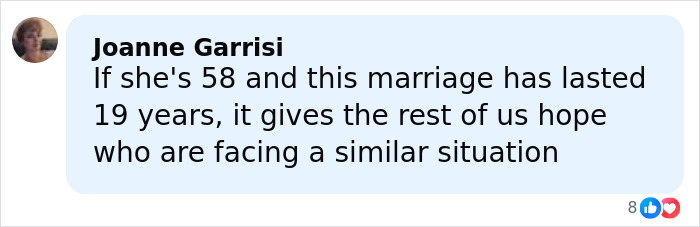 Comment by Joanne Garrisi expressing hope about marriage lasting 19 years amid divorce criticism involving Nicole Kidman. Comment by Joanne Garrisi expressing hope about marriage lasting 19 years amid divorce criticism involving Nicole Kidman.