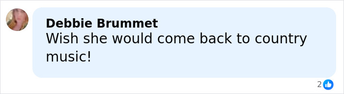 Comment by Debbie Brummet expressing a wish for LeAnn Rimes to return to country music amid plastic surgery rumors.