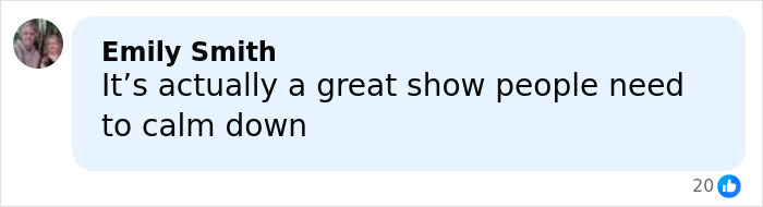 Emily Smith commenting on a TV show, expressing that people need to calm down about Claire Danes' quivering chin.