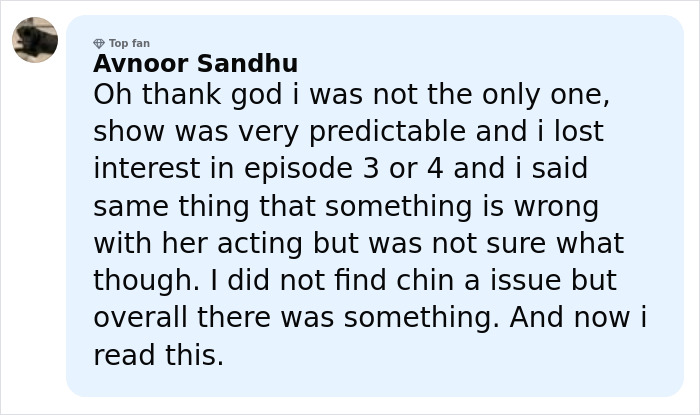 Comment saying show was predictable and mentioning Claire Danes' quivering chin affecting viewers' impressions of her acting