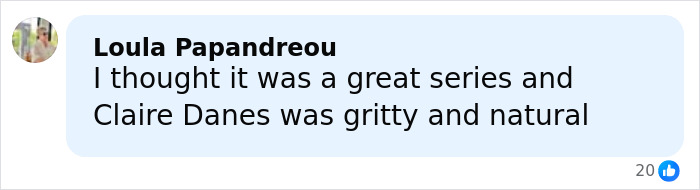 Comment by Loula Papandreou praising Claire Danes as gritty and natural in her new hit show with a notable quivering chin.