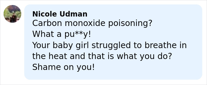 Comment expressing anger about a dad leaving his 2-year-old in a hot car, causing the teen's reaction to his s*****e.