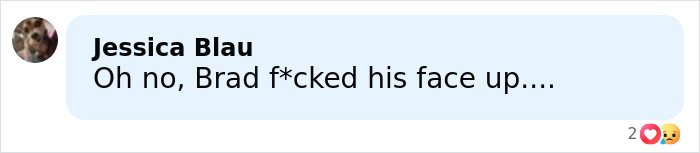 Social media comment reacting to Brad Pitt's appearance at Hollywood premiere sparking speculation about his looks.