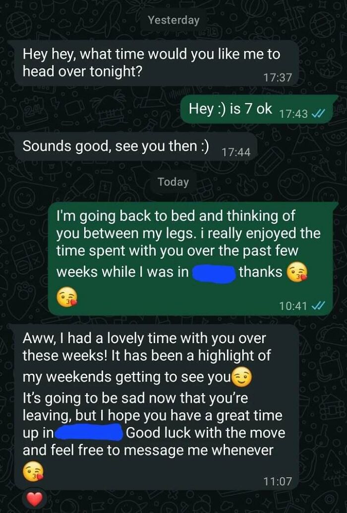 Screenshot of a personal chat showing emotional messages reflecting messy times people turn to the internet instead of therapy.