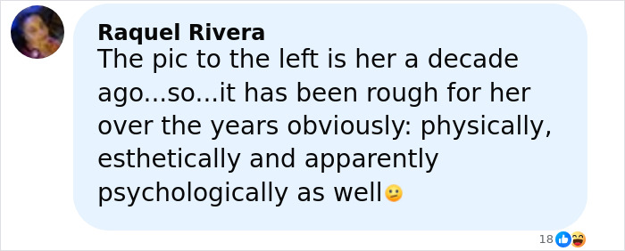 Comment by Raquel Rivera explaining emotional and physical struggles faced by a former news anchor over the years.