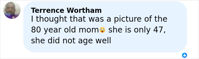 Comment by Terrence Wortham expressing surprise about the appearance of a former news anchor's mother.