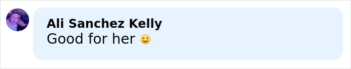 Comment from Ali Sanchez Kelly saying Good for her with a smiling emoji, related to Ashley Tisdale makes name change official and explains why she's doing it.