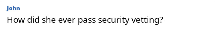 Comment on a white background with username John in blue, questioning how a trainee police officer passed security vetting. Comment on a white background with username John in blue, questioning how a trainee police officer passed security vetting.
