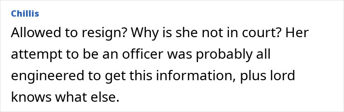 Comment on article about trainee police officer banned for revealing secrets to dealer boyfriend, questioning court absence. Comment on article about trainee police officer banned for revealing secrets to dealer boyfriend, questioning court absence.