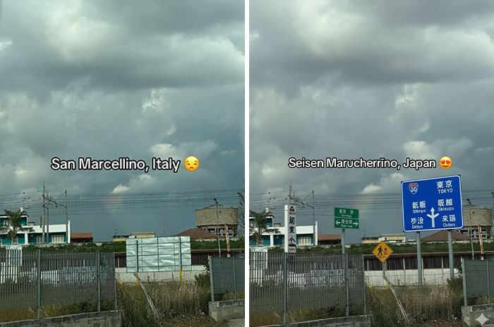 Side-by-side photos showing the same scene altered with Japan signs, highlighting Japan aesthetic enhancement effect.