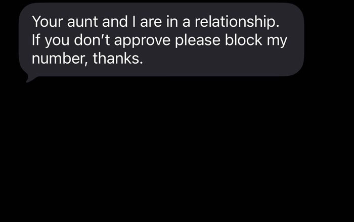 Text message showing a hilarious example of unhinged text messages from parents about an unusual relationship.