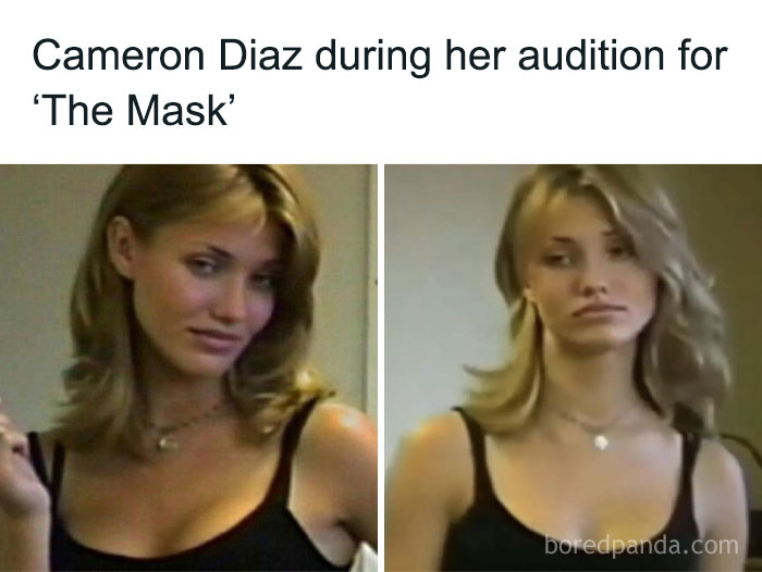 Cameron Diaz auditioning for The Mask, showcasing early diva life style and makeup looks in a casual setting.