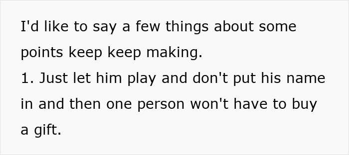 Text showing a discussion about Secret Santa organizer rules, emphasizing participation and gift exchange requirements.