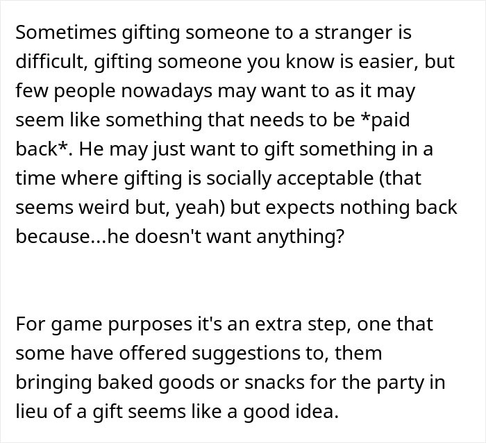 Text discussing Secret Santa organizer rules about coworker gift participation and challenges with gift exchanges.