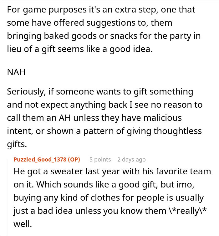 Text discussing Secret Santa organizer rules about coworker participation and gift exchange preferences in a workplace chat.