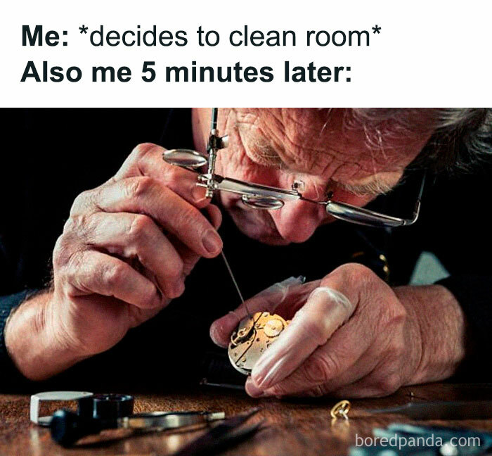 Older man intensely fixing a watch mechanism, illustrating self-deprecating memes feel personally attacked humor.