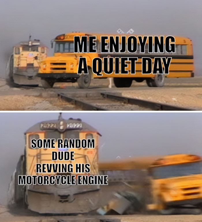 School bus crossing train tracks with text illustrating self-deprecating memes feeling personally attacked humor.
