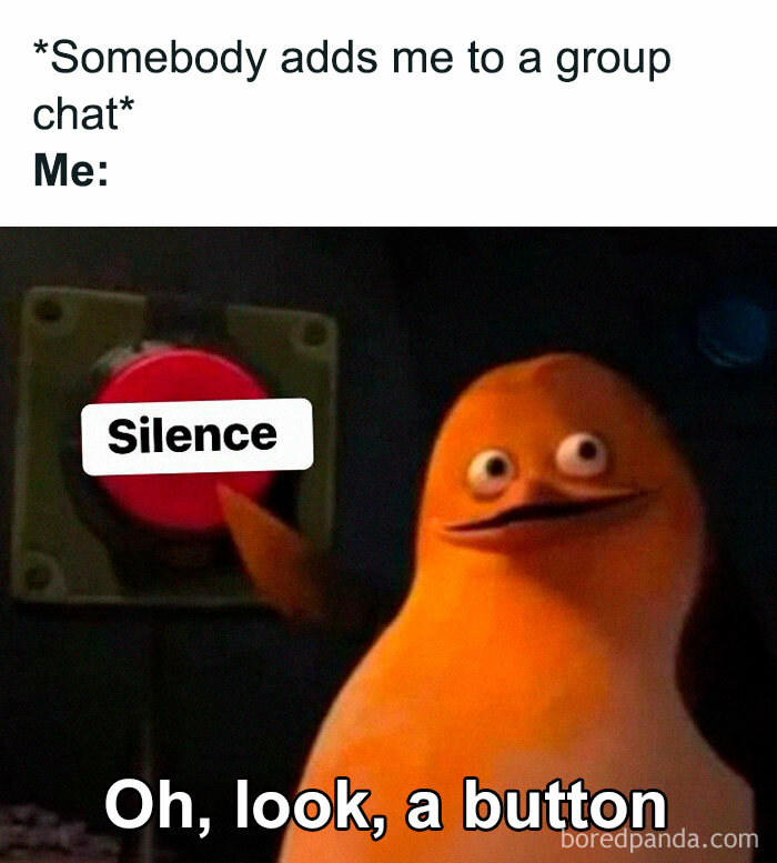 Meme showing a character pressing a silence button, illustrating self-deprecating memes that feel personally attacked.