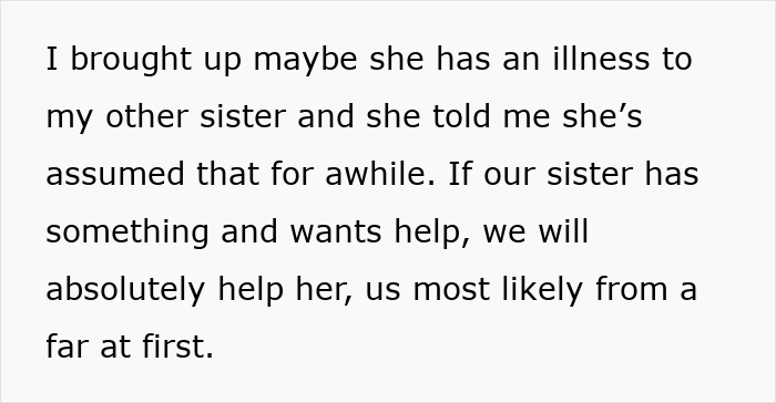 Text excerpt discussing family concerns about sister&rsquo;s illness and willingness to help, related to woman destroying child's Christmas presents.