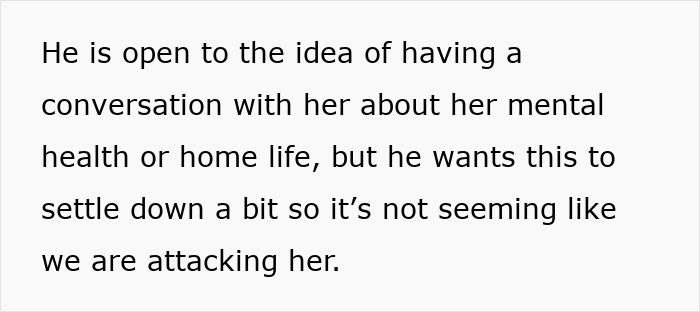 Text on a white background discussing a conversation about mental health and settling tensions without attacking.