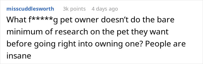 User misscuddlesworth ranting about pet owners failing to research before owning a dog in stolen wife&rsquo;s dog sister-in-law story.