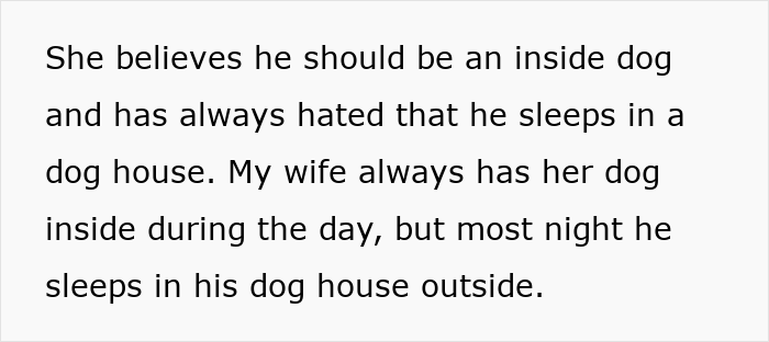 Text excerpt discussing a stolen wife's dog and the sister-in-law's preference for the dog to be inside rather than outside.