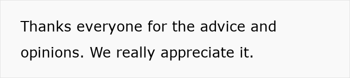 Text saying thanks everyone for the advice and opinions, related to stolen wife's dog sister in law situation.