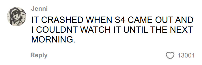 Comment from Jenni about Stranger Things season 4 crashing on release and delaying her watch until next morning.