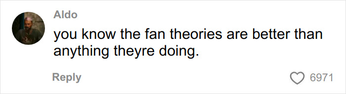 Comment from Aldo on Stranger Things fan theories, expressing opinion that fan theories surpass official content quality.