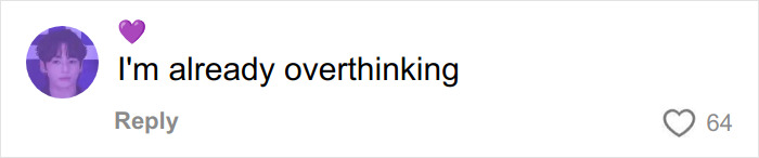Comment saying I'm already overthinking with a purple heart emoji, related to Stranger Things creators' cryptic warning for fans.