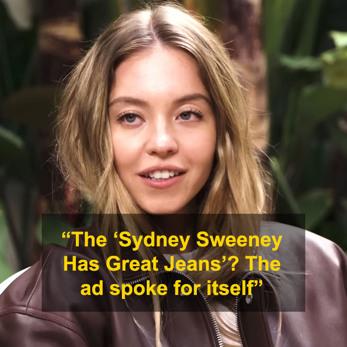 Sydney Sweeney discussing her new comments on the jeans scandal causing public fury and controversy.