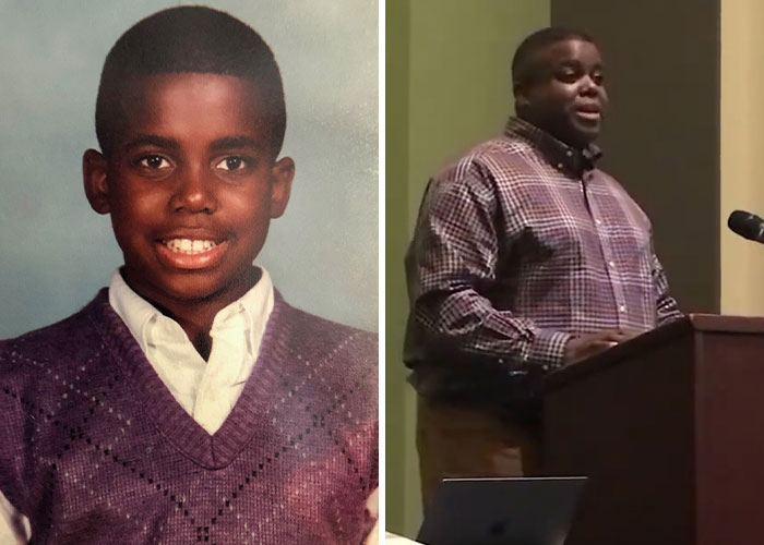 Before and after images of a man featured among child criminals who committed disturbing acts and are now free.