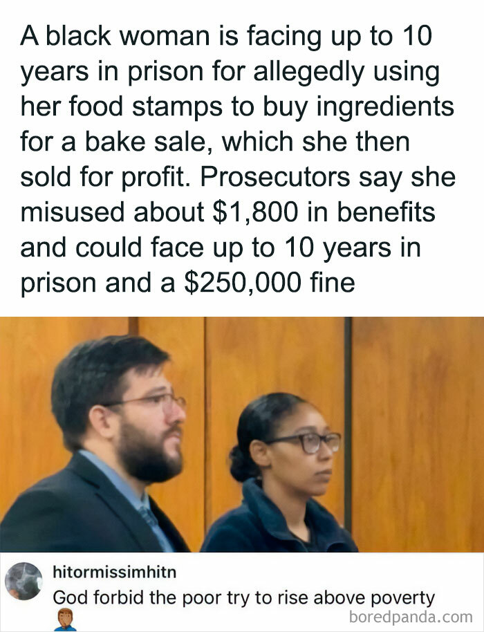 A courtroom scene showing a woman and man, illustrating a there was an attempt fail moment involving food stamp misuse.