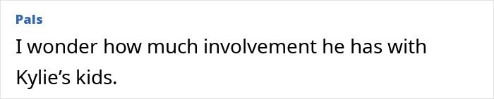 Screenshot of online comment questioning Timothée Chalamet's involvement with Kylie’s kids amid backlash over his kids remarks. Screenshot of online comment questioning Timothée Chalamet's involvement with Kylie’s kids amid backlash over his kids remarks.